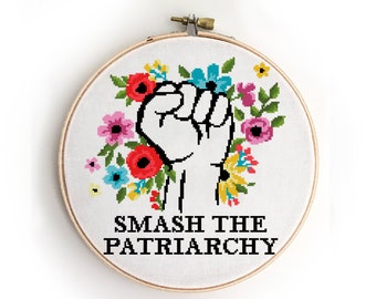 Feminist Floral Cross Stitch Pattern: Easy Peony Design (PDF)