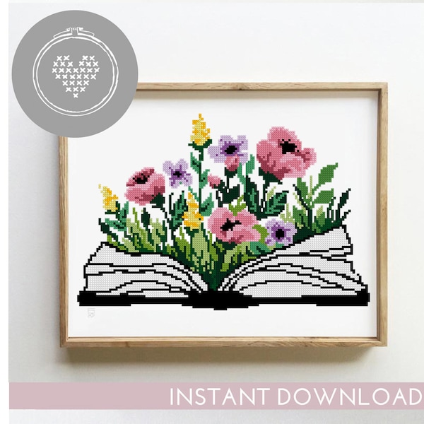 Book counted cross stitch pattern flowers floral landscape DIY chart quote xstitch count - Cross Stitch Pattern (Digital Format - PDF)