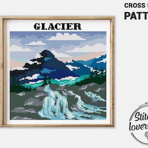 Glace Nationalpark Kreuzstichmuster | einfach modern Strickschrift | USA Natur Gebirge | gezählter Kreuzstich PDF | DIY Stickerei