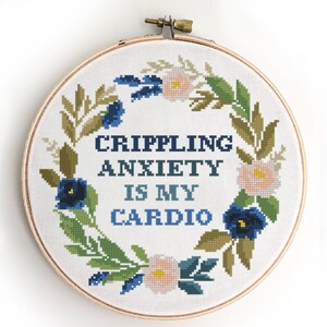 Crippling anxiety is my cardio counted cross stitch pattern roses floral peony record leaves - Cross Stitch Pattern (Digital Format - PDF)