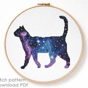 Galaxy Cat Cross Stitch Pattern PDF, Cosmic Cat Embroidery Design, Space Cat Cross Stitch, Celestial Animal Pattern, Instant Download image 9