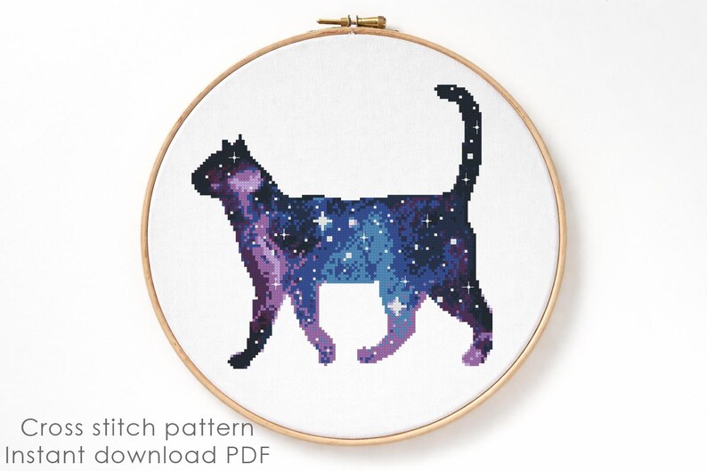 Galaxy Cat Cross Stitch Pattern PDF, Cosmic Cat Embroidery Design, Space Cat Cross Stitch, Celestial Animal Pattern, Instant Download image 9