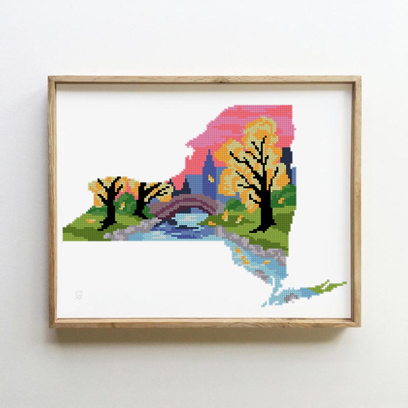 Digital Format - PDF Cross Stitch Pattern New York state counted cross stitch pattern USA central park silhouette landscape nature city