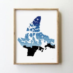 Patrón de punto de cruz contado de Iqaluit, Nunavut. Silueta de las provincias y territorios de Canadá. Patrón de punto de cruz (formato digital - PDF).