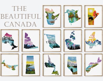 Set of 13 The Beautiful Canada counted cross stitch pattern silhouette nature Ontario Quebec - Cross Stitch Pattern (Digital Format - PDF)