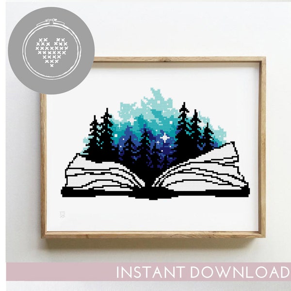Book counted cross stitch pattern forest magic landscape DIY chart quote xstitch easy to follow- Cross Stitch Pattern (Digital Format - PDF)
