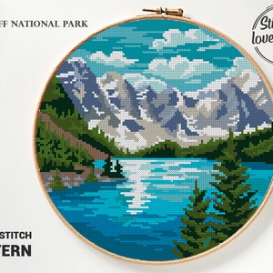 Banff National Park cross stitch pattern Canada landscape nature xstitch DIY chart silhouette - Cross Stitch Pattern (Digital Format - PDF)