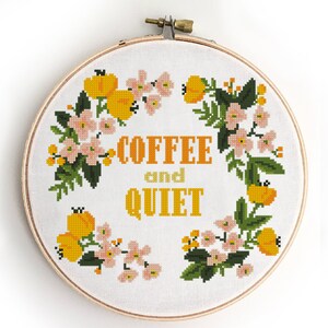Koffie en rust geteld kruissteekpatroon schattig gemakkelijk natuur custom ontwerp kranskaart schattig - kruissteekpatroon (digitaal formaat - pdf)