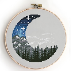 Landschap geteld kruissteekpatroon modern xstitch-diagramontwerp doe-het-zelf - kruissteekpatroon (digitaal formaat - pdf)
