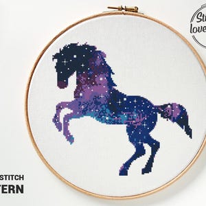 Galaxy paard kruissteekpatroon dierengetelde kaart DIY xstitch eenvoudig - kruissteekpatroon (digitaal formaat: pdf)
