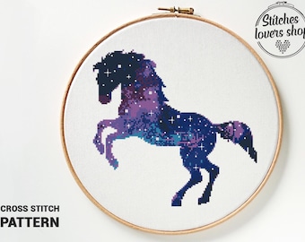 Galaxy Horse Cross Stitch Pattern: Easy Animal Chart (PDF)