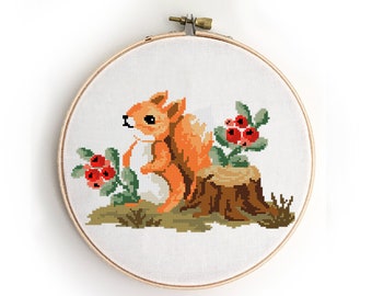 Squirrel counted cross stitch pattern nursery decor forest animal cute easy design chart baby- Cross Stitch Pattern (Digital Format - PDF)