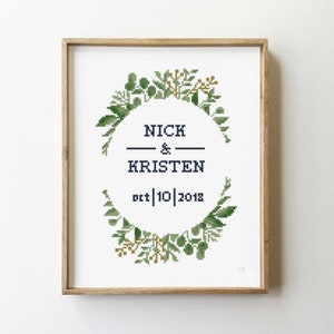 Greenery Wreath Wedding Cross Stitch Pattern (PDF)
