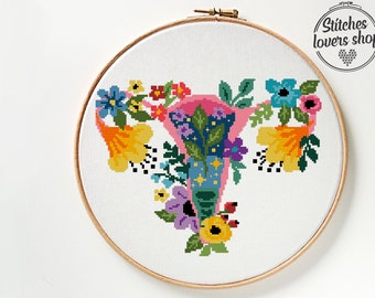 Reproductive system counted cross stitch pattern flowers floral peony leaves quote feminist - Cross Stitch Pattern (Digital Format - PDF)
