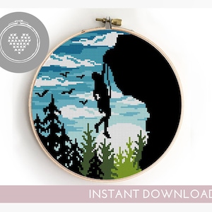 Motif paysage au point de croix | Arbres de la galaxie Xstitch | Carte Camping Nature | Forêt étoilée DIY PDF | Design sauvage moderne