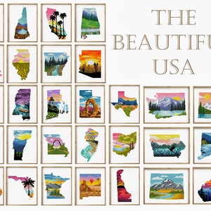 Afdrukbaar Amerikaans kruissteekpatroon | 50 staten in 1 ontwerp | Moderne silhouetkaart | Reisvoorbeeld | Digitale pdf-grafiek