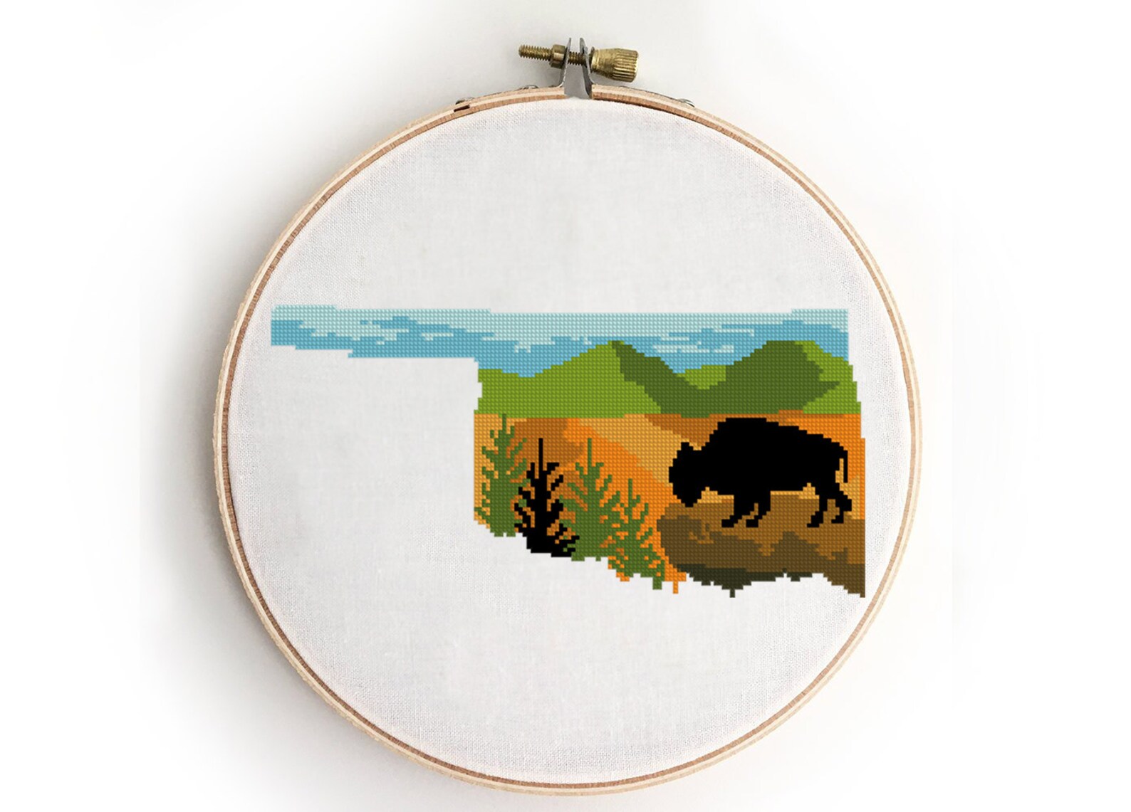 Oklahoma state counted cross stitch pattern skyline landscape Etsy