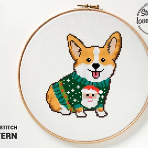 Christmas Corgi cross stitch pattern animals easy decor DIY counted corgi dog funny modern - Cross Stitch Pattern (Digital Format - PDF)