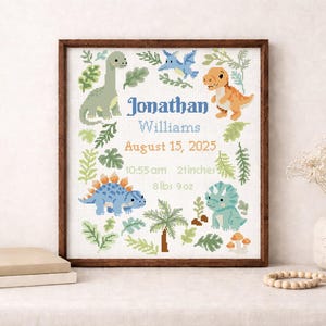 Dinosaur Birth Announcement Cross Stitch Pattern PDF, Baby Name Sampler ...