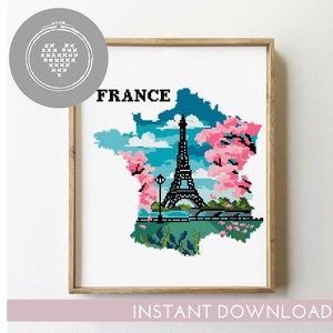 France cross stitch pattern Paris landscape nature xstitch DIY chart silhouette cross stitch - Cross Stitch Pattern (Digital Format - PDF)