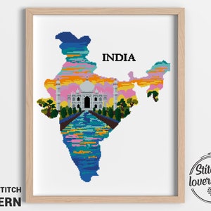 India cross stitch pattern modern chart easy DIY counted xstitch design Cross Stitch Pattern Digital Format PDF image 1