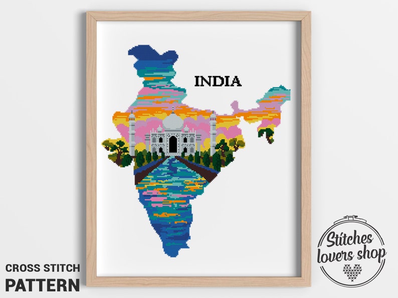 India cross stitch pattern modern chart easy DIY counted xstitch design Cross Stitch Pattern Digital Format PDF image 1