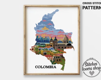 Colombia cross stitch pattern count landscape nature xstitch DIY chart silhouette cross stitch - Cross Stitch Pattern (Digital Format - PDF)