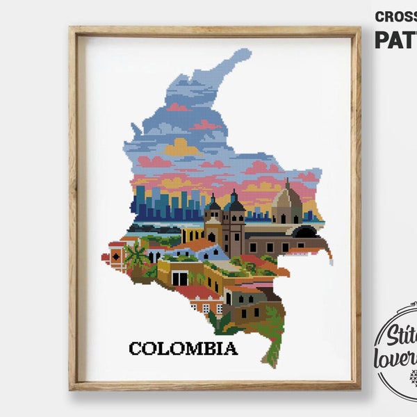 Colombia cross stitch pattern count landscape nature xstitch DIY chart silhouette cross stitch - Cross Stitch Pattern (Digital Format - PDF)