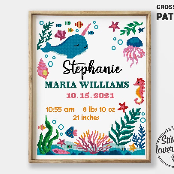 Birth announcement cross stitch pattern counted chart modern DIY xstitch - Cross Stitch Pattern (Digital Format - PDF)