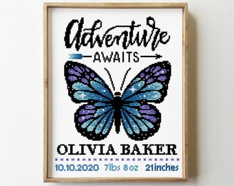 Galaxy Butterfly Birth Announcement Cross Stitch Pattern (PDF)
