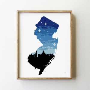 Trenton geteld kruissteekpatroon New Jersey staat silhouet landschap natuur skyline lucht - kruissteekpatroon (digitaal formaat - pdf)