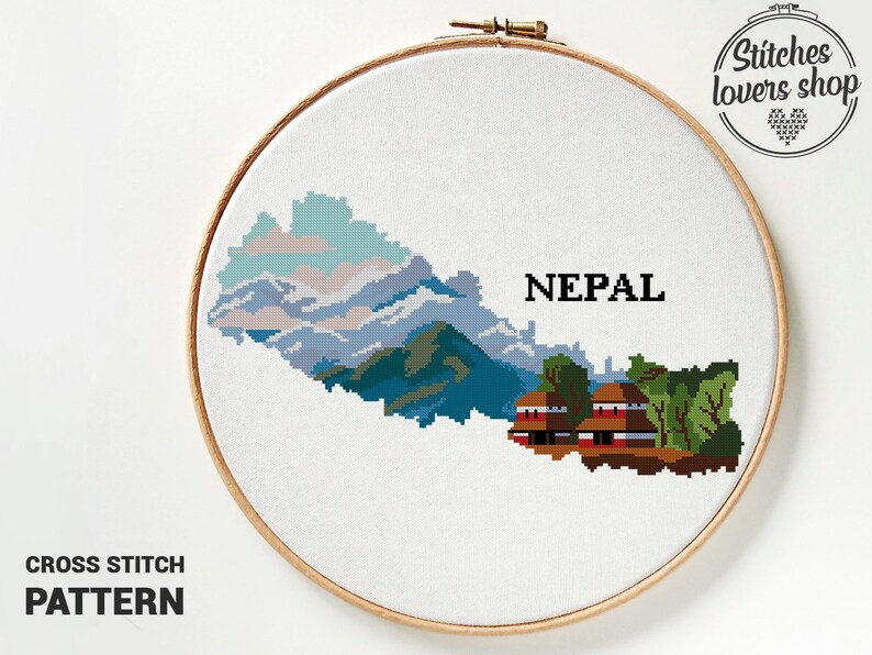 Nepal Cross Stitch Pattern Modern Chart Easy DIY Counted Etsy