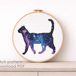 Galaxy Cat Cross Stitch Pattern PDF, Cosmic Cat Embroidery Design, Space Cat Cross Stitch, Celestial Animal Pattern, Instant Download image 8