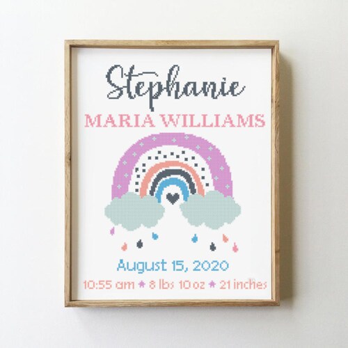 Floral Wreath Birth Announcement Counted Cross Stitch Pattern Etsy