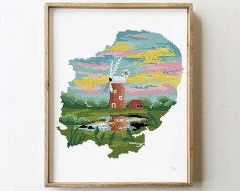 East of England Cross Stitch Pattern: UK Landscape (PDF)