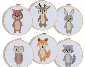 Forest Animals Cross Stitch Pattern Set: Baby Nursery Decor (PDF Pattern)