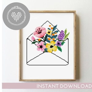 Bloemen letter kruissteekpatroon woondecoratie DIY bloemen xstitch eenvoudige kruissteekkaart - kruissteekpatroon (digitaal formaat - pdf)