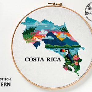 Costa Rica cross stitch pattern counted xstitch modern chart easy DIY cute - Cross Stitch Pattern (Digital Format - PDF)