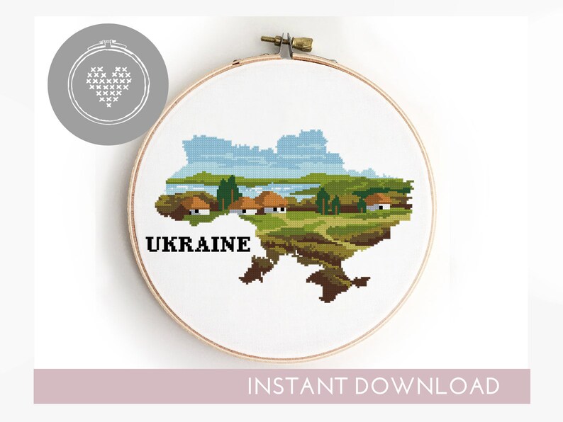 Ukraine cross stitch pattern count landscape nature xstitch DIY chart silhouette cross stitch Cross Stitch Pattern Digital Format PDF image 2