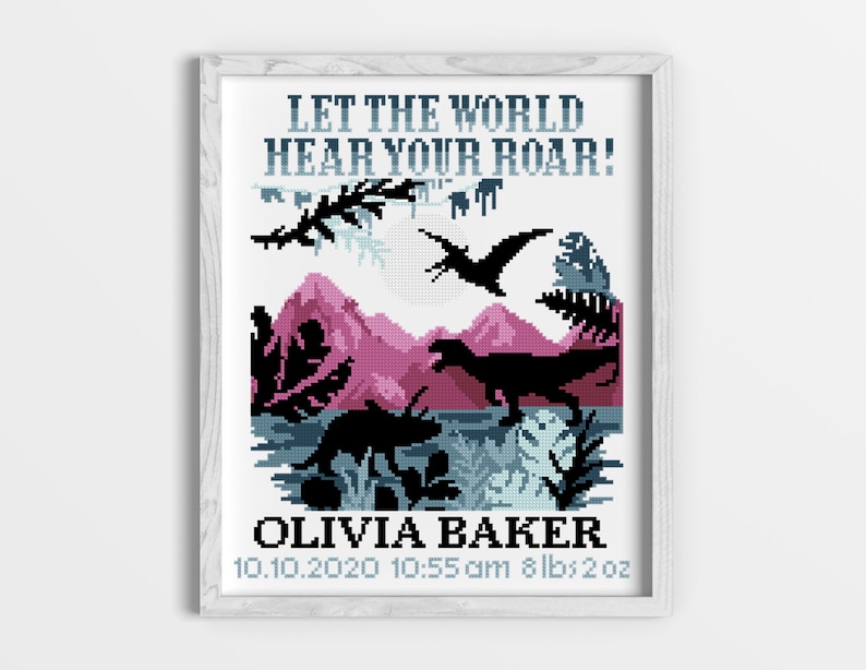 Dinosaurs Cross Stitch Pattern Birth Announcement Palm Tree Etsy