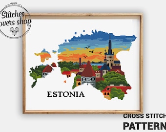 Estonia Cross Stitch Pattern PDF | Nature Landscape Design | Counted DIY Xstitch Chart