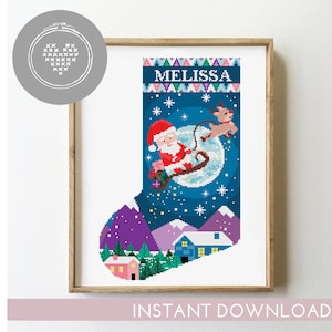 Kerstsok kruissteekpatroon vakantie DIY-kaart eenvoudig cadeau kerstman xstitch hert ontwerp - kruissteekpatroon (digitaal formaat - pdf)