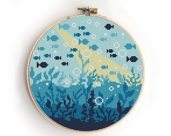 Ocean Fish Cross Stitch Pattern: Sea Landscape Design (PDF)