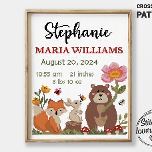 Patrón de punto de cruz de animales del bosque / Diseño de oso, zorro y conejo / Gráfico de punto de cruz DIY de naturaleza / Descarga instantánea en PDF