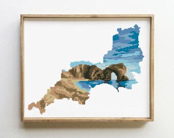 South West England Cross Stitch Pattern: Coastal Landscape (PDF)