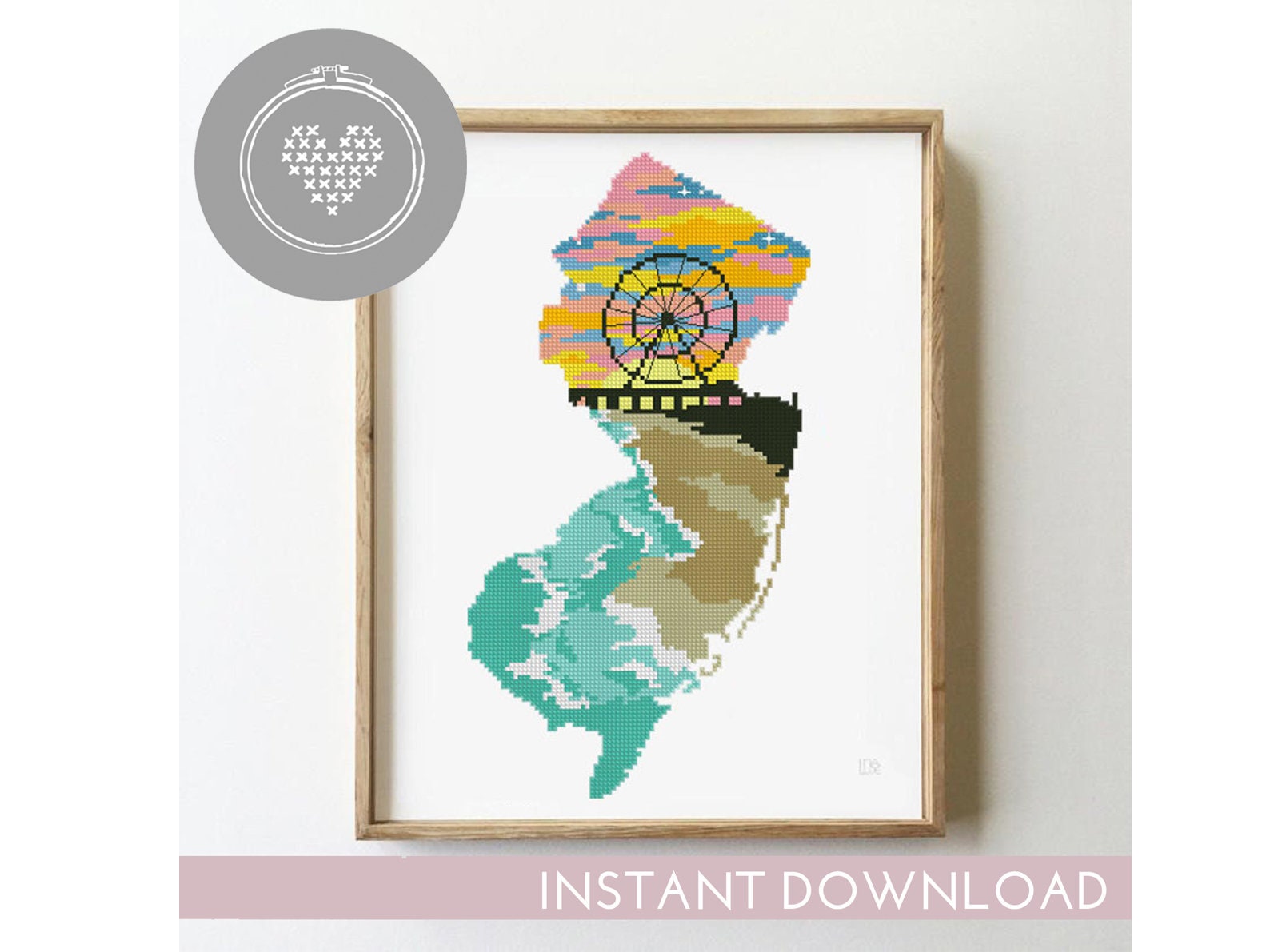 Vintage Style NJ Cross Stitch Pattern PDF Instant Download US States