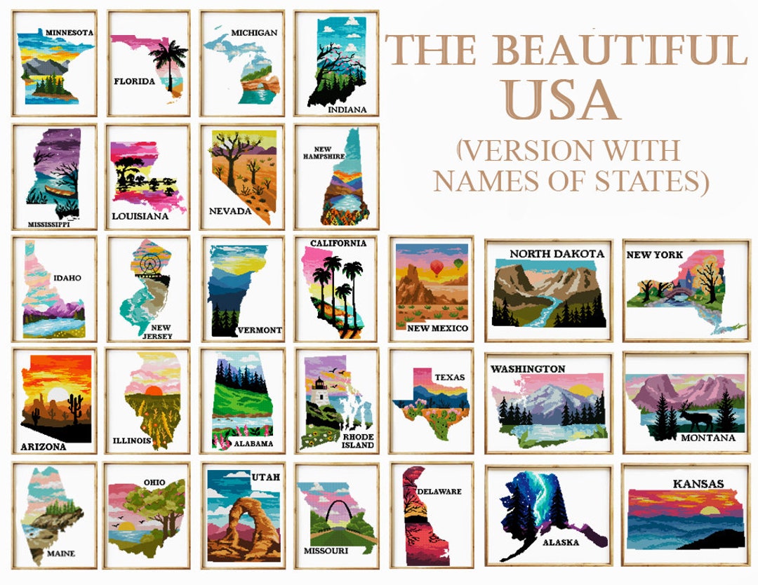 PRINTABLE the Beautiful USA 50 in 1 Version With Names of States ...