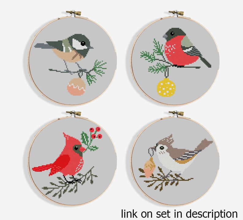 Christmas bird counted cross stitch pattern tree cute little Etsy Bird cross stitch pattern christmas cross stitch design