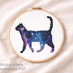 Galaxy Cat Cross Stitch Pattern PDF, Cosmic Cat Embroidery Design, Space Cat Cross Stitch, Celestial Animal Pattern, Instant Download image 7