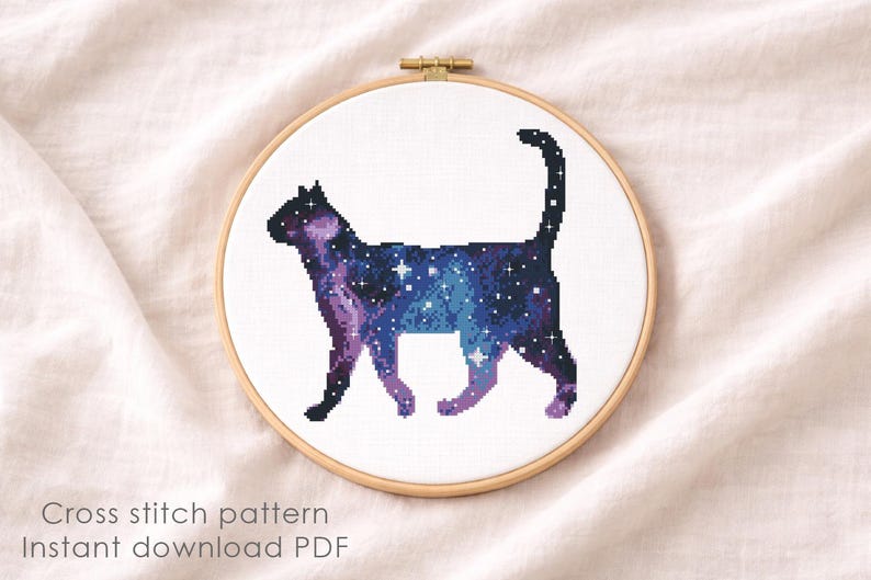 Galaxy Cat Cross Stitch Pattern PDF, Cosmic Cat Embroidery Design, Space Cat Cross Stitch, Celestial Animal Pattern, Instant Download image 7